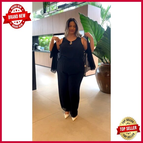 Elegant Chiffon Pant Set with Rhinestone Tank and Shrug for Wedding Guest - Picture 5 of 7